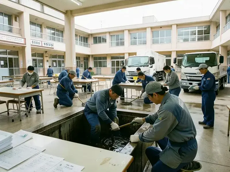 練馬区の学校給食室グリストラップ清掃